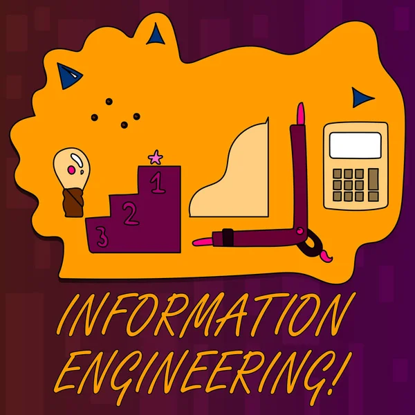 Escritura a mano de texto Ingeniería de la información. Concepto que trata de la distribución y el conocimiento en los sistemas Conjunto de Iconos de Objetivos Profesionales para la Planificación, el Avance y el Reconocimiento . —  Fotos de Stock