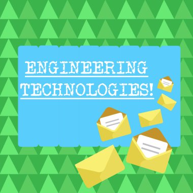 El yazısı metin mühendislik teknolojileri. Kavram anlamı uygulama bilimsel ve mühendislik bilgi kapalı ve açık zarf ile mektup sıkışmış içinde renk ileti örneği üst üzerinde.