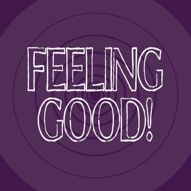 Metin yazma duygu iyi kelime. Hayatı hakkında mutlu olumlu duygular neden için iş kavramı tek bakış açısı ile mor renkli memnuniyeti eşmerkezli daire desen yuvarlak şekli var.