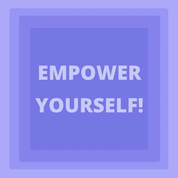 Tekst pisma ręcznego pisania Empower siebie. Pojęcia, co oznacza przejęcie kontroli naszego życia, wyznaczanie celów i dokonywania wyborów wzór kwadratowy koncentrycznie zdjęcie w Pastel niebieski z samego punktu środkowego. — Zdjęcie stockowe