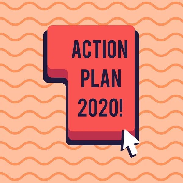 Conceptual hand writing showing Action Plan 2020. Business photo showcasing proposed strategy or course of actions for next year Direction to Press or Click Command Key with Arrow Cursor.