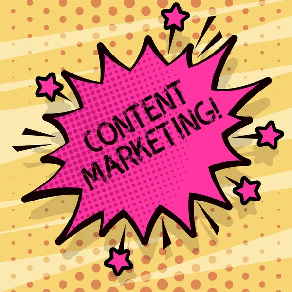 Scrittura concettuale a mano che mostra Content Marketing. Testo della foto aziendale comporta la creazione e la condivisione di materiale online come video Spiky Lotta e urla arrabbiato discorso bolla con Outline . — Foto Stock