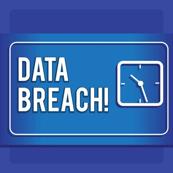 Writing note showing Data Breach. Business photo showcasing security incident in which sensitive confidential data is copied Modern Design of Square Clock on Two Tone Pastel Backdrop.