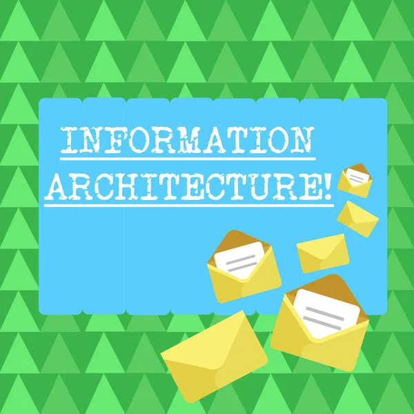 Handwriting text Information Architecture. Concept meaning structural design shared information environments Closed and Open Envelopes with Letter Tucked In on Top of Color Stationery.