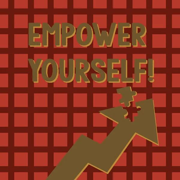 Writing note showing Empower Yourself. Business photo showcasing taking control our life setting goals and making choices Arrow Pointing Up with Detached Part Jigsaw Puzzle Piece. — Stock Photo, Image