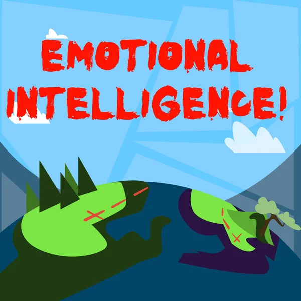 Word writing text Emotional Intelligence. Business concept for Ability to identify and analysisage own and other emotions Mountain View with Marked Hiking Trail and Trekking Tracks for Outdoor Ads.