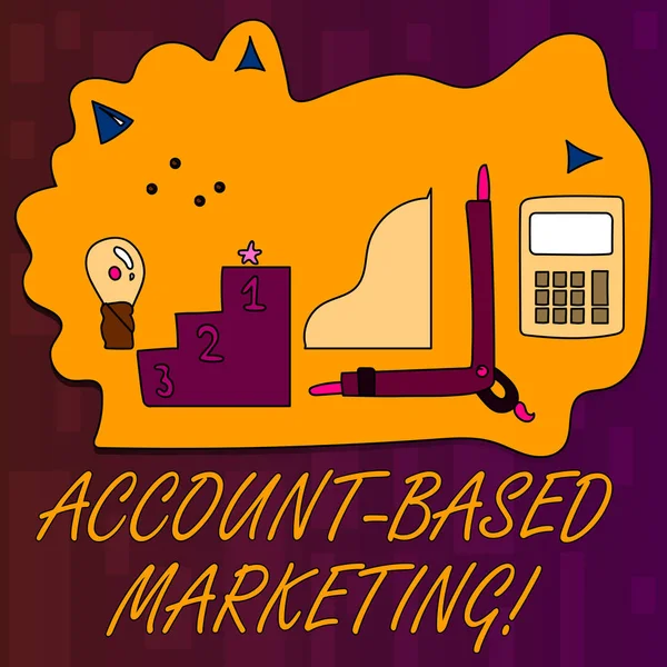 Handgeschreven tekst schrijven Account Based Marketing. Begrip betekenis strategische benadering bedrijf gebaseerd op accounting instellen van Professional doel pictogrammen voor Planning, bevordering en erkenning. — Stockfoto