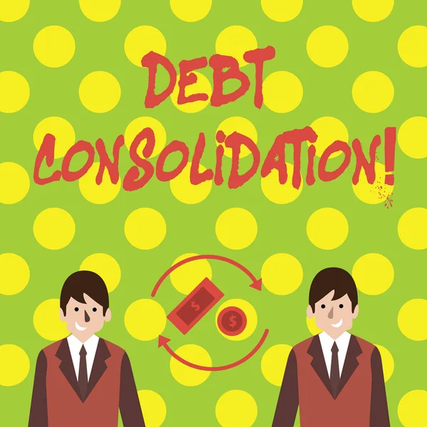 Kavramsal el borç konsolidasyonu gösterilen yazma. İş fotoğraf metin gerektirdiği bir kredi yaptırmayı analysisy ödeme diğerleri işadamları arasında dönen oklar dolar işareti para. — Stok fotoğraf