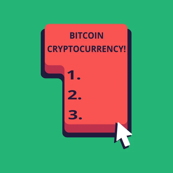 Word writing text Bitcoin Cryptocurrency. Business concept for digital payment currency utilizes cryptocurrencies Direction to Press or Click the Red Keyboard Command Key with Arrow Cursor. — Stock Photo, Image