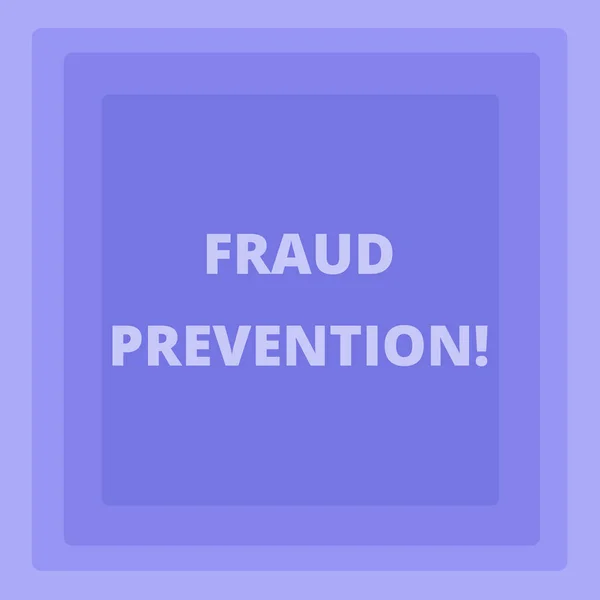 Handwriting text writing Fraud Prevention. Concept meaning stop from doing or happening to hinder demonstrating acting Pattern of Concentric Square photo in Pastel Blue with Same Center Point.