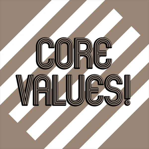 Conceptual hand writing showing Core Values. Business photo showcasing principle that demonstrating views as being central importance White and Brown Stripes Alternately on Chocolate Background.