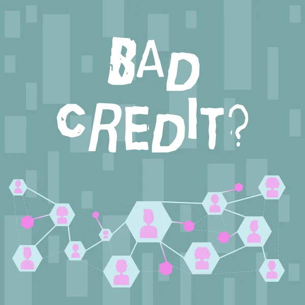 Handwriting text Bad Credit Question. Concept meaning offering help after going for loan then rejected Online Chat Head Icons with Avatar and Connecting Lines for Networking Idea. — Stock Photo, Image