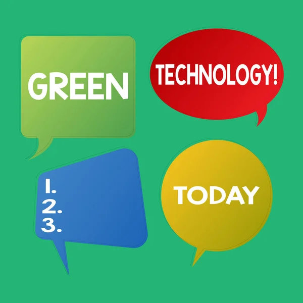 Word pisanie tekstu Green Technology. Koncepcja biznesowa dla złagodzenia skutków odwrotnej huanalysis działalności na środowisko puste naklejki w różnych kształtów i kolorów dla wielu Chat. — Zdjęcie stockowe