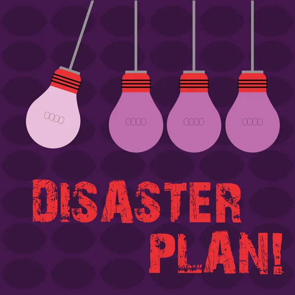 Conceptual hand writing showing Disaster Plan. Business photo text process or set of procedures to execute organizations recovery Color Pendant Bulb Hanging with One Different Shade Lightbulb.