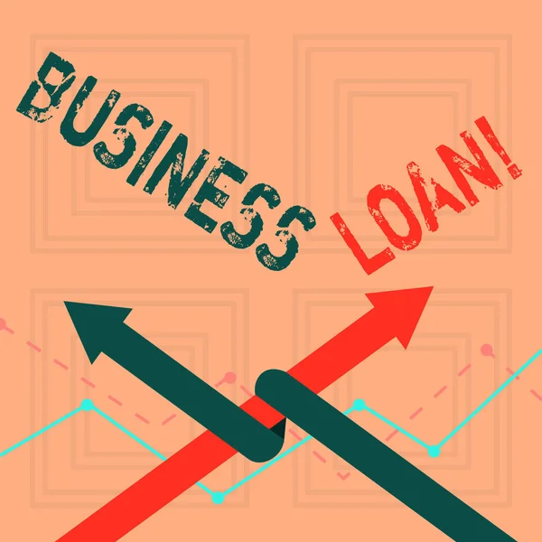 Writing note showing Business Loan. Business photo showcasing creation of debt which will be repaid with added interest Two Arrows One Intertwined to Other Team Up or Competition.