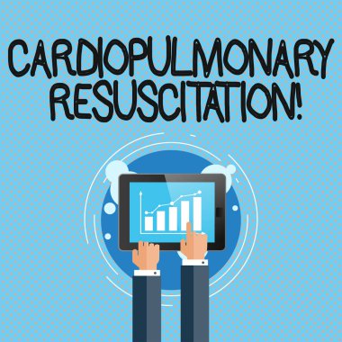 Kardiyopulmoner resüsitasyon gösteren kavramsal el yazısı. Tekrarlanan döngüleri sıkıştırma göğüs solunum Işadamı el akıllı telefon ekranında çubuk grafik dokunmadan vitrine iş fotoğraf.