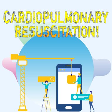 Kardiyopulmoner resüsitasyon gösteren kavramsal el yazısı. İş fotoğraf vitrine tekrarlanan döngüleri sıkıştırma göğüs solunum personel birlikte çalışma hedef gol SEO işlem simgeleri ile.