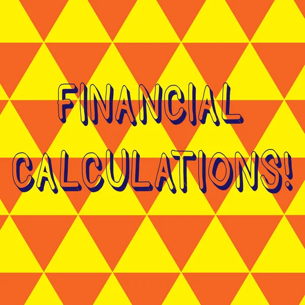 Writing note showing Financial Calculations. Business photo showcasing Analyze the profit that can be generate in investment Repeat Triangle Tiles Arranged in Orange and Yellow Color Pattern.