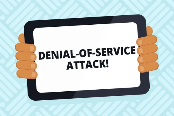 Handwriting text writing Denial Of Service Attack. Concept meaning Attack meant to shut down a machine or network Color Tablet Smartphone with Blank Screen Handheld from the Back of Gadget.