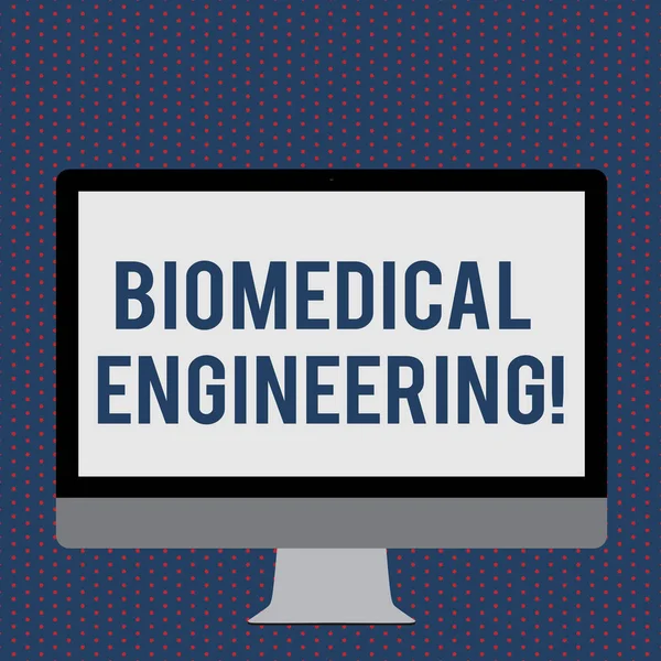 Text sign showing Biomedical Engineering. Conceptual photo advances knowledge biology medicine improves health Blank White Computer Monitor WideScreen Mounted on a Stand for Technology.