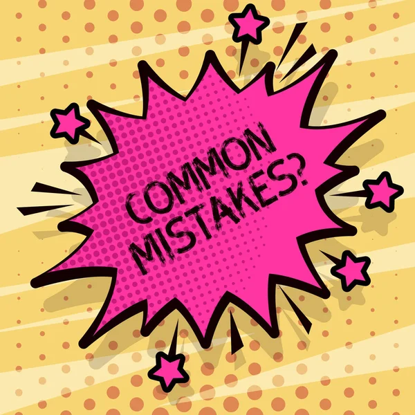 Conceptual hand writing showing Common Mistakes question. Business photo text repeat act or judgement misguided or wrong Spiky Fight and Screaming Angry Speech Bubble with Outline. — Stock Photo, Image