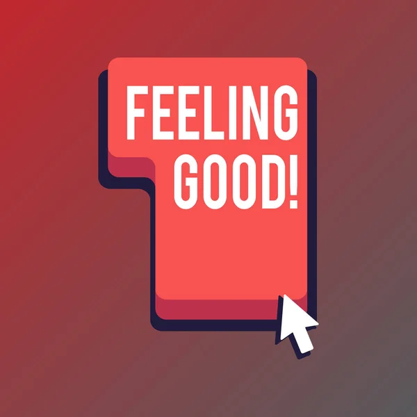 Kézírás szöveg írás jó érzés. Fogalom jelentése okozás boldog pozitív érzések körülbelül élet volna megelégedésére irány-hoz sajtó vagy kettyenés a piros billentyűzet követel kulcs-val nyíl kurzor. — Stock Fotó