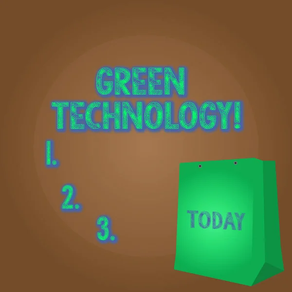 Word writing text Green Technology. Business concept for mitigate reverse effects of huanalysis activity on environment Color Gift Bag with Punched Hole but Without Handle on Twotone Blank Space. — Stock Photo, Image