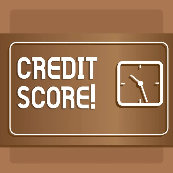 Segno di testo che mostra Credit Score. Espressione numerica fotografica concettuale basata sull'analisi del livello dei file dimostrativi Design moderno di un orologio analogico quadrato trasparente su sfondo pastello bicolore . — Foto Stock