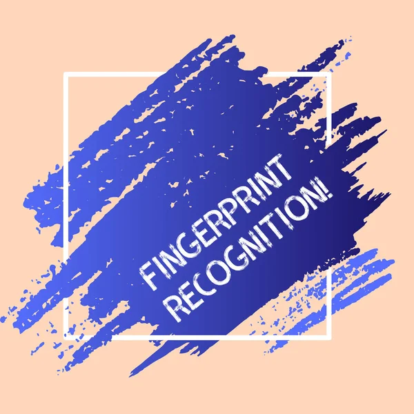 Word writing text Fingerprint Recognition. Business concept for identifying identity individual based on his finger Blue Tone Paint Inside Square Line Frame. Textured Smudges with Blank Space.