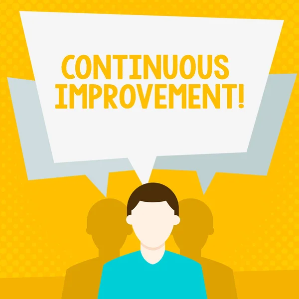 Conceptual hand writing showing Continuous Improvement. Business photo showcasing involves small consistent improvements over time Faceless Man has Two Shadows with Speech Bubble Overlapping. — Stock Photo, Image