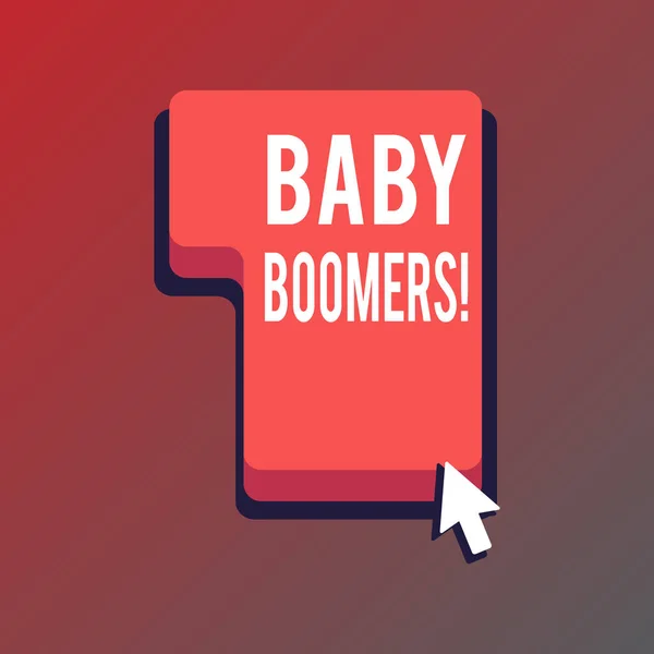 Escribir texto a mano Baby Boomers. Concepto que significa demostrar quién nace en los años siguientes a la Segunda Guerra Mundial Dirección para presionar o hacer clic en la tecla de comando del teclado rojo con el cursor de flecha . — Foto de Stock