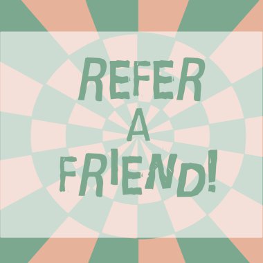 A arkadaş bakın gösterilen metin işareti. Kavramsal fotoğraf biri diğerine doğrudan veya hediye kesintisiz daire gibi bir şey sarı mor yüzeyi düz stil geometrik desen gönder.