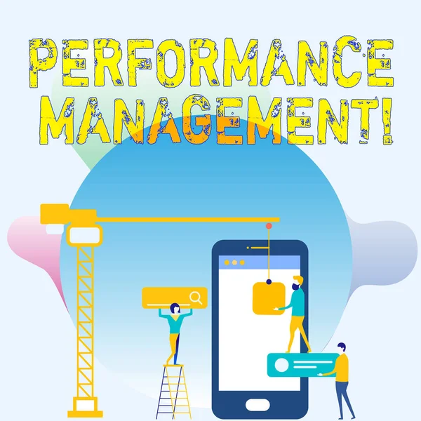 Escrita de mão conceitual mostrando Perforanalysisce Management. Foto de negócios que mostra a análise Produtividade Melhore a qualidade de entrada Time Staff Working Together Target Goal with SEO Process Icons . — Fotografia de Stock