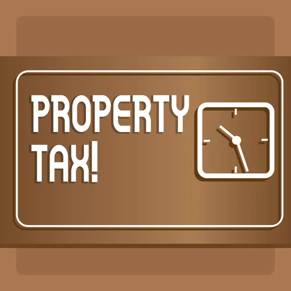 Text sign showing Property Tax. Conceptual photo bills levied directly on your property by government Modern Design of Transparent Square Analog Clock on Two Tone Pastel Backdrop.