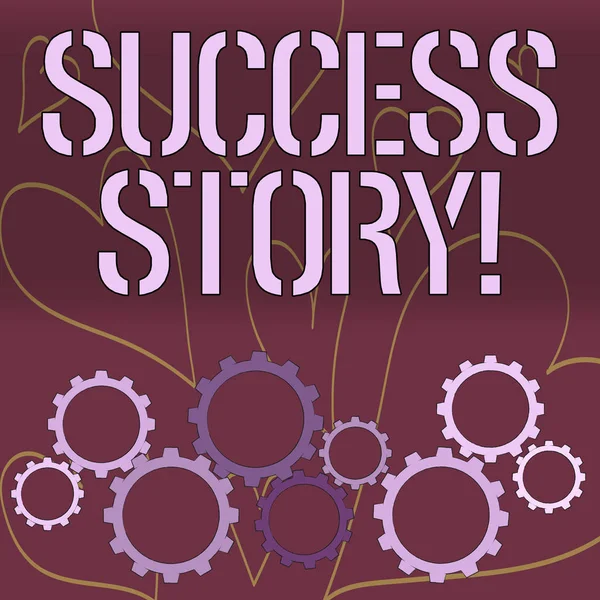 Word writing text Success Story. Business concept for story of demonstrating who rises to fortune or brilliant achievement Colorful Cog Wheel Gear Engaging, Interlocking and Tesselating Flat Style.