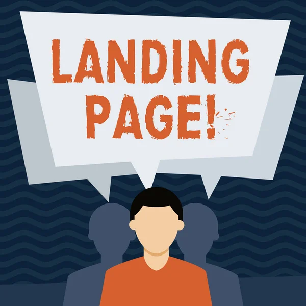 Handwriting text Landing Page. Concept meaning web which serves as entry point for particular website Faceless Man has Two Shadows Each has Their Own Speech Bubble Overlapping. — Stock Photo, Image