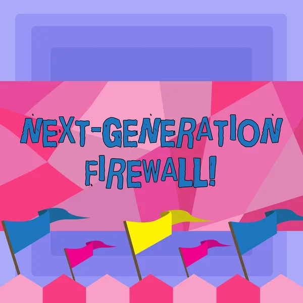 Handwriting text Next Generation Firewall. Concept meaning combining firewall with other network filtering Blank Solid Colorful Pennant Streamer Flag on Stick Mounted on Picket Fence.