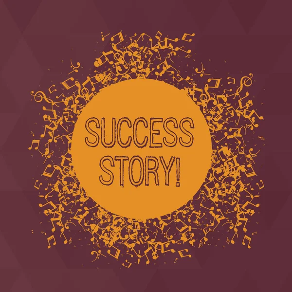 Word writing text Success Story. Business concept for story of demonstrating who rises to fortune or brilliant achievement Disarrayed and Jumbled Musical Notes Icon Surrounding Blank Colorful Circle.