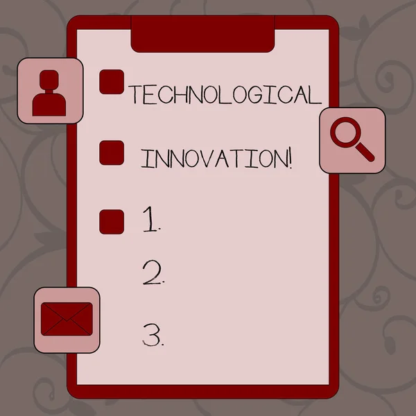 Концептуальный почерк, показывающий технологические инновации. Текст бизнес-фото содержит новые продукты и существенные изменения в буфер обмена с Tick Box и приложения для оценки и напоминания . — стоковое фото