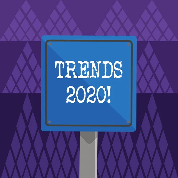 Conceptuele hand schrijven Trends 2020 tonen. Zakelijke foto presentatie van de algemene richting waarin iets zich ontwikkelt volgend jaar 3d Square kleurrijke voorzichtigheid verkeersbord met zwarte rand hout. — Stockfoto