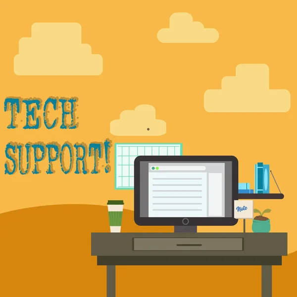 Conceptuele hand schrijven tonen Tech Support. Zakelijke foto tekst service door hardware of software die hulp en advies producten foto van interieur werken ruimtestation technische persoon. — Stockfoto