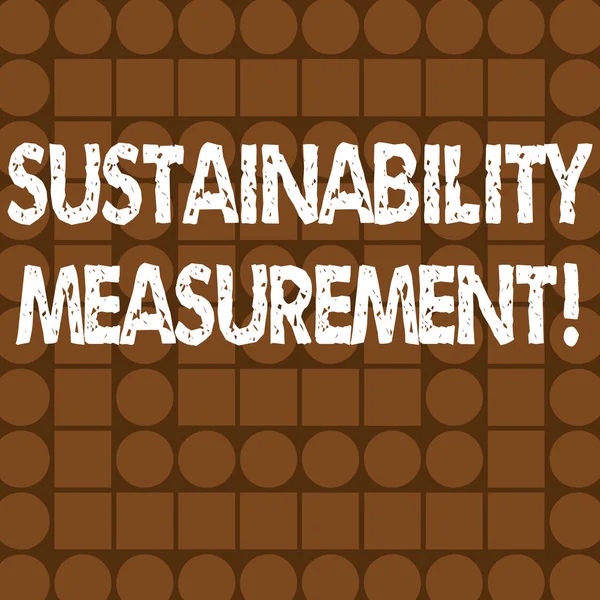 Szöveg írása fenntarthatóság mérési szó. Üzleti koncepció intézkedés környezetvédelmi társadalmi és gazdasági területek kombináció barna négyzetek és körök alkotó koncentrikus stílusú minta. — Stock Fotó