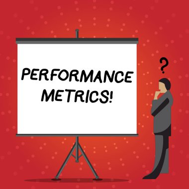 Kavramsal el Perforanalysisce ölçümleri gösterilen yazma. İş fotoğraf metin ölçme ve izleme perforanalysisce üretim işadamı ile soru işareti yukarıda kullanılan onun kafa boş ekran.