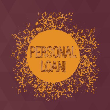 Word metin yazma kişisel kredi. Para banka almak için iş kavramı Disarrayed ve karışık müzik notlar simge çevreleyen boş renkli daire senin mevcut finansal ihtiyaçlarını karşılamak yardımcı olur.