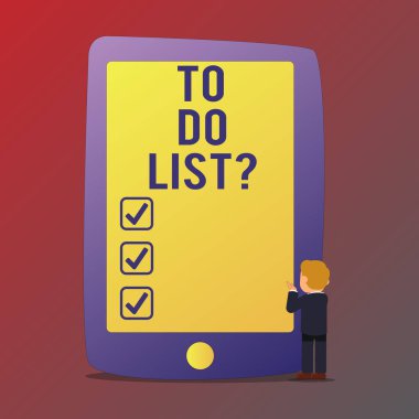 El yazısı metin listesi soru yapmak için yazma. Gereken kavram anlam görevleri tamamlandı sipariş öncelik işadamı duran ve mimik karşı karşıya boş ekran dev Tablet cihaz düzenlenen.