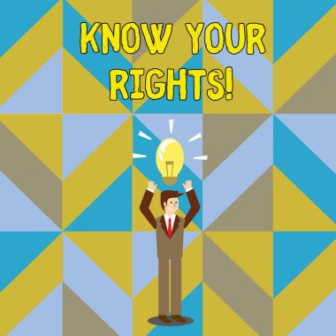 El yazısı metin yazma haklarınızı know. Kavram anlamı hakkında bilgi olması gerekir ne topluluk Iş adamı ayakta yükseltme Arms yukarı ışıklı ampul simgesi ile baş.