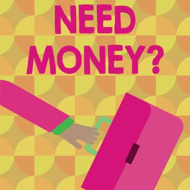 El yazısı metin Need para soru. Eğer o size para ihtiyacı Eğer birisi sorduğunuzda Kavramı anlamı acele Işadamı kol aşağı geri ve el Holding renk evrak çantası.