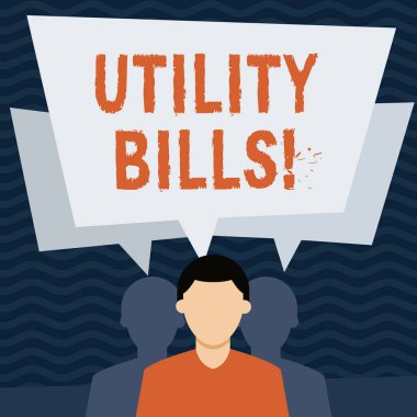 El yazısı metin Utility faturaları. Onların kendi konuşma balonu örtüşen anlam tutar ev elektrik su için ödeme her ay yüzsüz adam iki gölgeler her vardır beklenen kavram vardır.