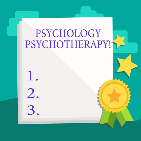 Word writing text Psychology Psychotherapy. Business concept for treatment of mental disorder by psychological means White Blank Sheet of Parchment Paper Stationery with Ribbon Seal Stamp Label. — Stock Photo, Image