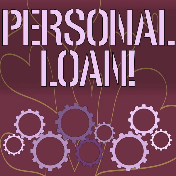 Word writing text Personal Loan. Business concept for taking money bank helps you meet your current financial needs Colorful Cog Wheel Gear Engaging, Interlocking and Tesselating Flat Style.